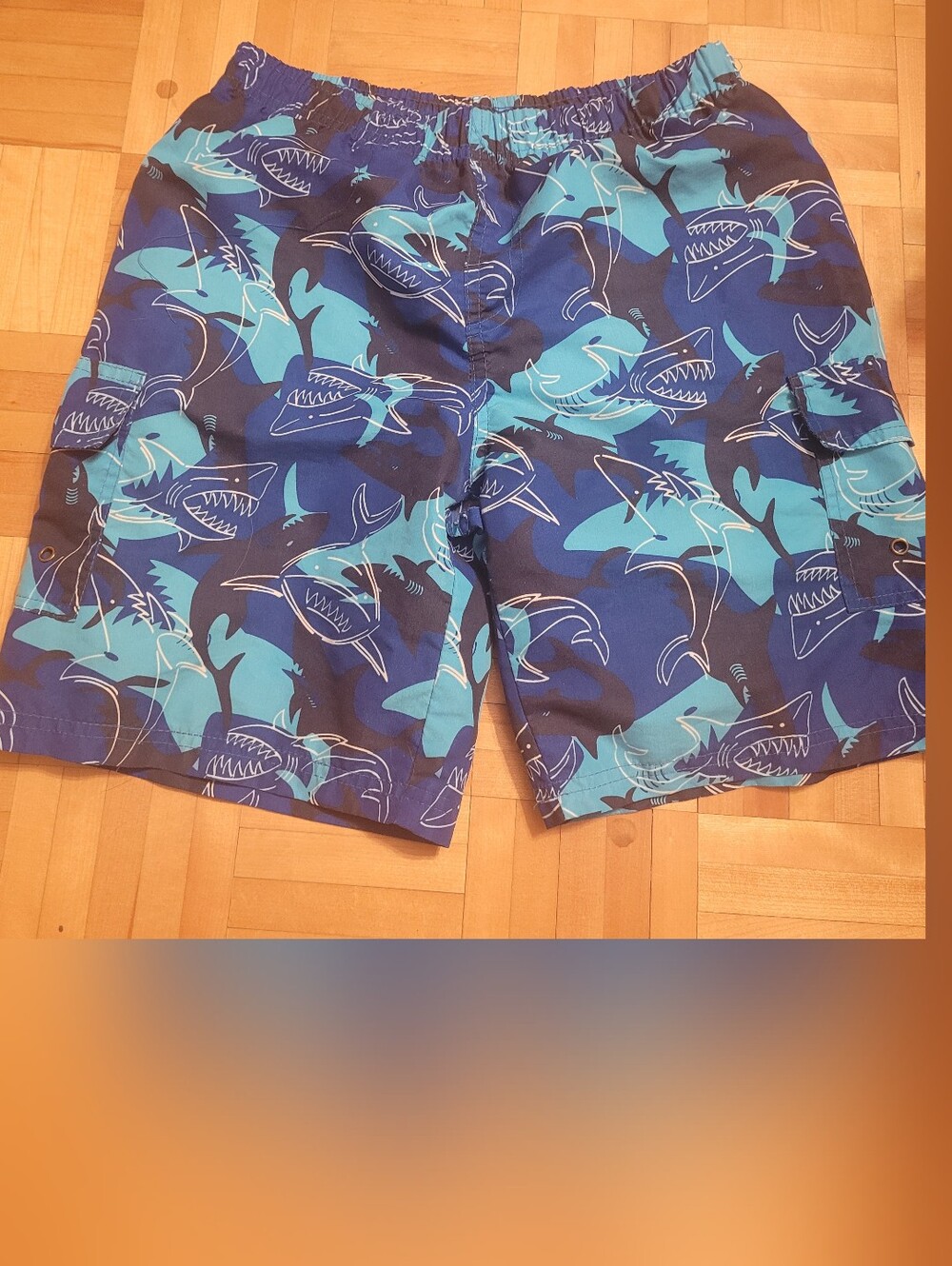 Shark-Print Kids One-Piece Swimsuit in Navy & Aqua